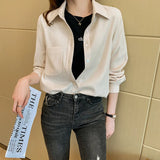 Blue Fold Wear Shirt Women's Spring New Vintage French Top Design Sense Small Loose Hair Shirt Coat-Outfit