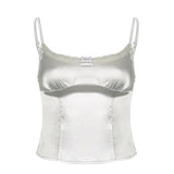 Temperament Pure Color Lace Splicing V-Collar Chest-Shaped Satin Satin Vest 2024 Spring / Summer New