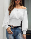 Off Shoulder Autumn Chiffon Shirts Top Lady Women Long Sleeve Shirt Slim Casual Solid White