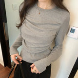 Sense Minority Pleated Long-Sleeved T-Shirt Women's Autumn And Winter New Slim And Thin Short Style Top With