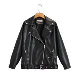 Zingj New Autumn Wear Wash PU Leather Lapel Loose Large Version Leather Coat