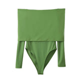 New Tricolor Shoulder-Length Long-Sleeved Jumpsuit