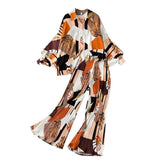 Zingj Style Two-Piece Suit Women's Autumn French Retro Print Loose Long-Sleeved Skirt High-Waist Straight Casual