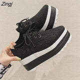 Spring New Women Flat Platform Shoes Slip on Moccains Ladies Casual Shoes Woman Thick Sole Brogue Creepers