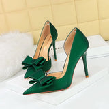 Zingj Korean Version Of Fashion Sweet High-Heeled Shoes Super High Heel Shallow Mouth Tip Head Side Hollow Bow Single