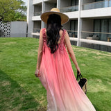 Zingj Dress Seaside Pink Sling Chiffon Dress Super Fairy Big
