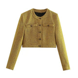New Textured Button Decoration Short Woolen Jacket