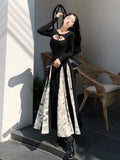 Knitted Patchwork Floral Dress Irregular Design Sense Hepburn Wind Sweet Fashion Slim Summer New Black Long