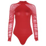 Zingj Autumn New Women's Round Collar Fashion Mesh Stitching Long Sleeve Slim Solid Color