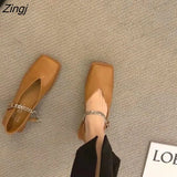 Deformed Heel Autumn Luxury Chain Square Head Shallow Flat Shoes Women's Lazy Loafer Casual Flat Square Heels Lolita