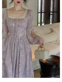 Elegant Square Neck Chiffon Dress for Women 2023 Summer Evening Party Long Sleeve Female Dress Casual Fashion Midi