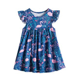 New Girls Summer Dress Flare Sleeve Sundress for Girls Princess Casual Wear Unicorn Printing Hawaii Holiday Beach