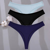 Sexy G-string Women's Cotton Panties Low-Waist Thongs Striped Solid Female Underpants Girl Comfortable Briefs
