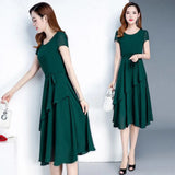Women's Solid Color Summer Slim Swing Dress Crew Neck Elegant Office Versatile Slim Women Dresses