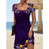 Summer Fluted Collar Printed Short-sleeved Dress
