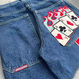Street Jeans Hip-Hop Poker Graphic Printed Loose Jeans Y2K Wide-Legged