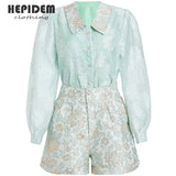 Clothing Set Spring Summer Women's Long Sleeve Blouses Tops Shorts Suit Floral Print Two-piece Set