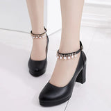 Zingj And Autumn New Women's Shoes Pearl Chain High-Heeled Shoes Thick Soles Large Size Thick Heels Professional Single Shoes Working Women's