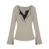 Solid Color Fake Two Pieces Long Sleeve TeeOutfit