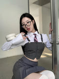 and Winter Sweet Hot Girls American College Style Suit Vest Long Sleeve Shirt with Tie Short Skirt Fashion 3-Piece