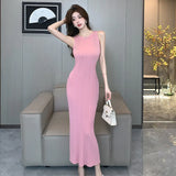 Zingj Real Shot Of A Retro Sleeveless Knitted Vest Dress For Women In Summer With A Slim Waist And A Skinny Hip