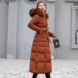 Cotton-Padded Clothes Women 2023 Korean Version Long Over The Knee Color Wool Collar Large Size Down Cotton-Padded Jacket Slim Cotton-Padded Jacket Women-Outfit