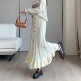 Zingj Autumnal And Winter Korean Version Of A Skinny A-Shaped Skirt With A Single-Breasted And Agaric