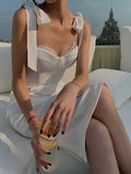 New Elegant Summer Sleeveless White Bodycon Dress Sexy Spaghetti Strap Midi Dress Office Lady Celebrity Party