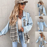Zingj / Summer 2024 Wish New Denim Patchwork Plaid Jacket Baggy Top