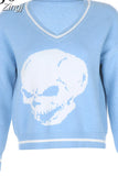 Gothic Skull Print Autumn Winter Woman Sweaters Y2K Fashion Loose Pullover Harajuku Knitted Sweater Ladies Pull