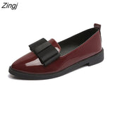 Flats Women Shoes Bowtie Loafers Patent Leather Women's Low Heels Slip On Footwear Female Pointed Toe Thick