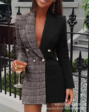 Zingj New Contrast Color Splicing OL Professional V-Neck Cardigan Suit Skirt-LZR3917