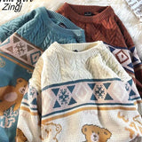 Vintage Bear Sweater Women Harajuku Kawaii Loose Oversized Knitted Pullover Men High Street Couple Sweaters Casual