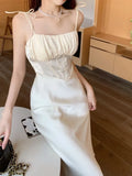 Women Elegent One Piece Party Midi Strap Dress Female Sexy Backless Fashion Slim Clothes