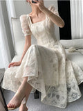 French Style Women Elegant Party Midi Dress Female Fashion A Line Lady Clothes