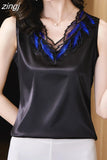 Women's Blouses Sexy Tank Tops Solid Female Embroidery Camisole Summer Satin Sleeveless Women Clothing Lace Womens