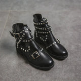 Zingj Designed For Fashionable Round Head Fashion Metal Rivet Belt Buckle Martin Boots Women's
