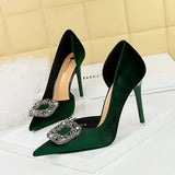 Zingj Banquet High Heels With Thick Suede Tip Side Hollow Out Metal Diamond Buckle Super High