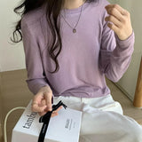 Mask T-Shirt Women's Spring And Autumn New Style With White Basic Solid Color Slim Stretch Bottom