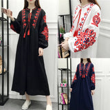 Zingj And Autumn New National Wind Heavy Industry Embroidery With Cotton And Linen Embroidered Skirt Loose A Word Lantern Long-Sleeved