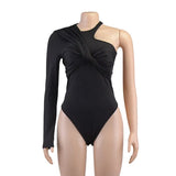 Slim High Waist Irregular Bodysuit Sexy Backless Twist Bodysuits Streetwear One Shoulder Long Sleeve Tops Club Party