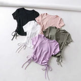 Side Drawstring Tie Up Ruched Tank Tops Women Solid Color Slim Crop Top Ladies Streetwear Ribbed Knitted