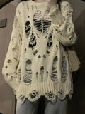 Y2k Aesthetic Holes Hollow Out Womens Sweater Grunge Loose Cardigan Mujer Fashion Harajuku Streetwear Casual Pull