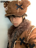Punk Gothic Solid Vintage Button Hat Women Y2k Aesthetic Bear Doll All Match Hats Autumn Winter Grunge New Streetwear