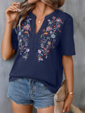 Embroidered Top Women's Literary And Art Retro Shirt Women Loose Temperament 2025 Summer