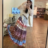 Boho Plaid Patchwork Long Skirt- Outfit