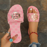 Slippers Letter Metal Buckle Cool Slippers Women's Summer Large-Size Leisure Flat-Bottomed