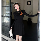 Zingj Knitted A-Shaped Skirt 2024 Autumn And Winter Half-High Collar Style Lean Sweater Dress Short