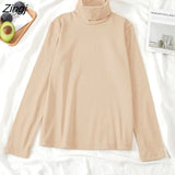 Sleeve T-shirts Women Solid Turtleneck Elegant Loose All-match Korean Style Student Simple Harajuku Soft Womens Tshirt