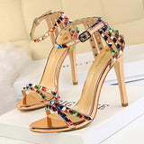 Zingj Roman Style Women's Shoes With Ultra High Heel Open Toe With Hollow Color Rivet